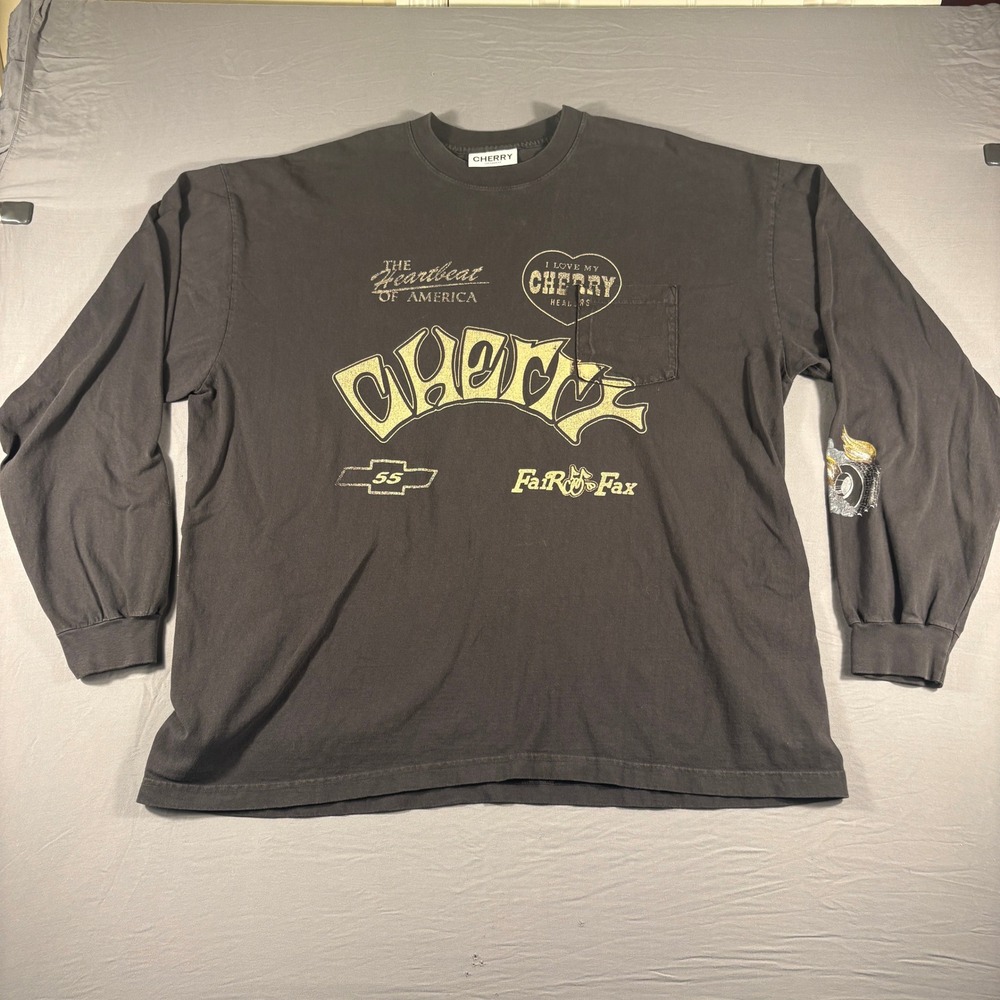 Cherry Los Angeles Heartbeat of America Long Sleeve Pocket Graphic T-Shirt Black